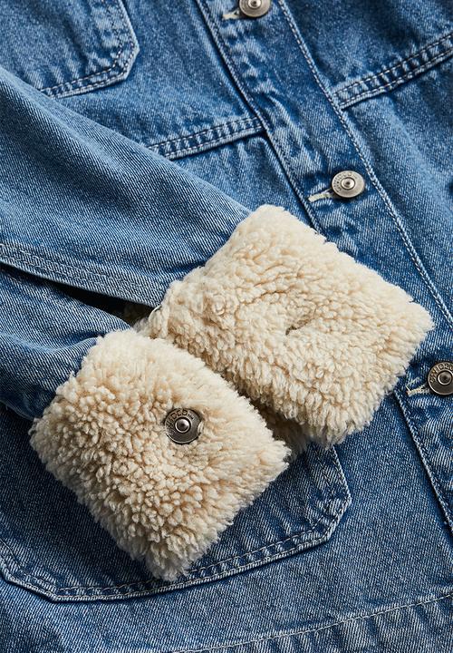 H&M - Borg-collared denim jacket - denim blue