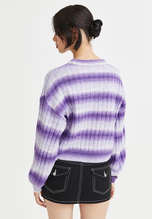 H&M - Rib-knit jumper - light purple/striped