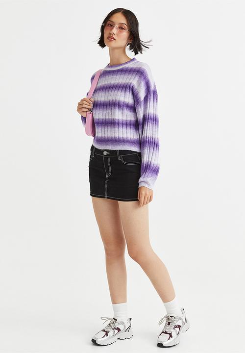 H&M - Rib-knit jumper - light purple/striped