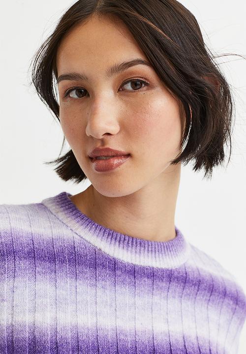 H&M - Rib-knit jumper - light purple/striped