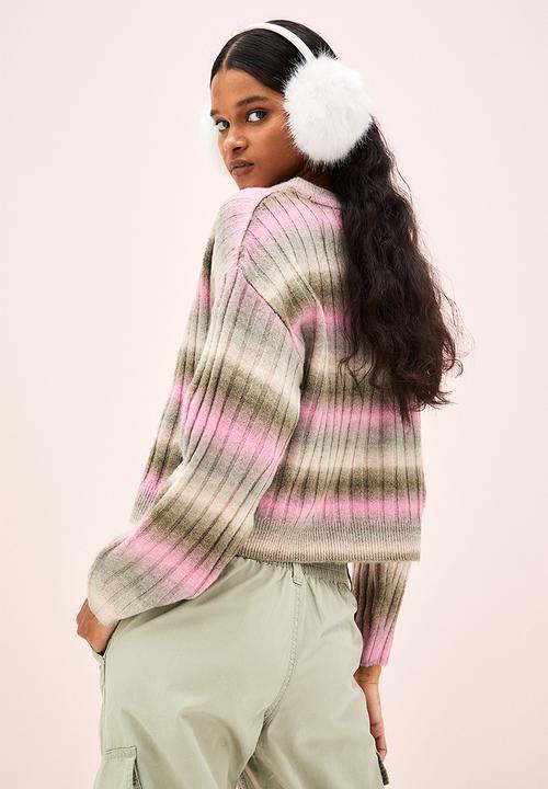 H&M - Rib-knit jumper - khaki green/striped