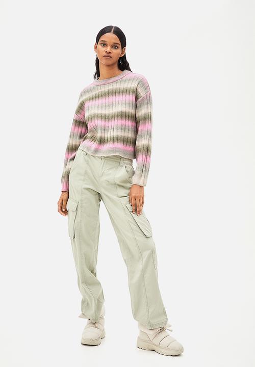 H&M - Rib-knit jumper - khaki green/striped