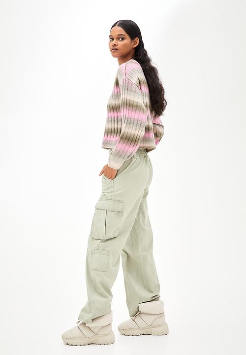 H&M - Rib-knit jumper - khaki green/striped