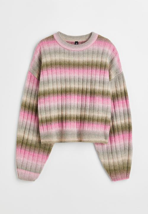 H&M - Rib-knit jumper - khaki green/striped