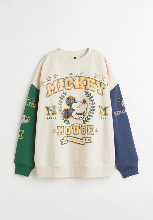 H&M - Oversized printed sweatshirt - light beige/mickey mouse