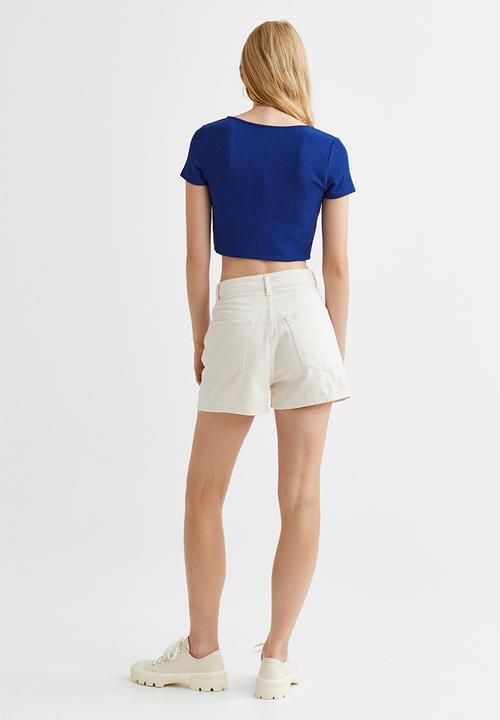 H&M - Butterfly-detail ribbed top - bright blue