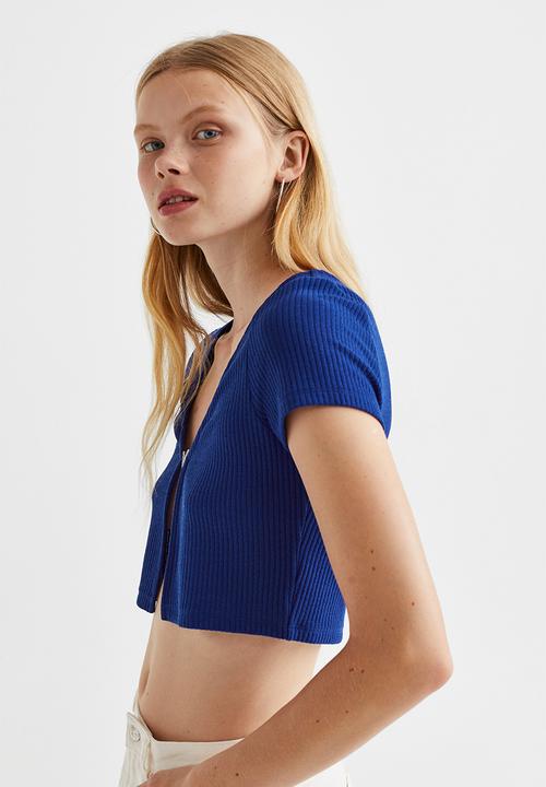 H&M - Butterfly-detail ribbed top - bright blue