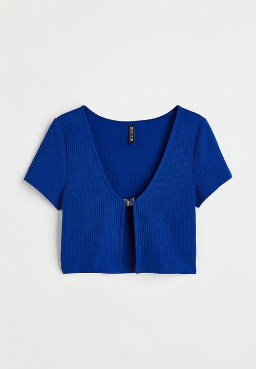 H&M - Butterfly-detail ribbed top - bright blue