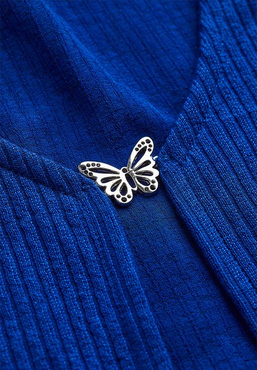 H&M - Butterfly-detail ribbed top - bright blue