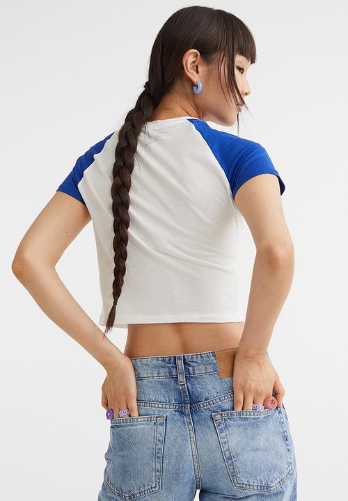H&M - Cropped printed top - white/portland