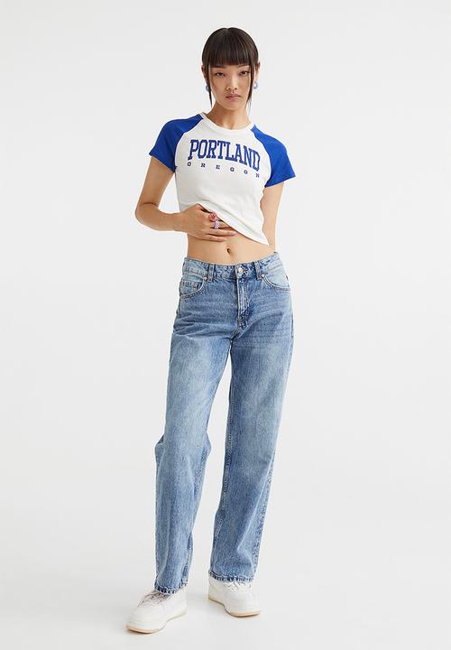 H&M - Cropped printed top - white/portland