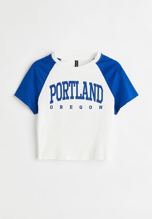 H&M - Cropped printed top - white/portland