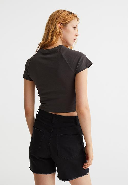 H&M - Cropped printed top - black/chamonix