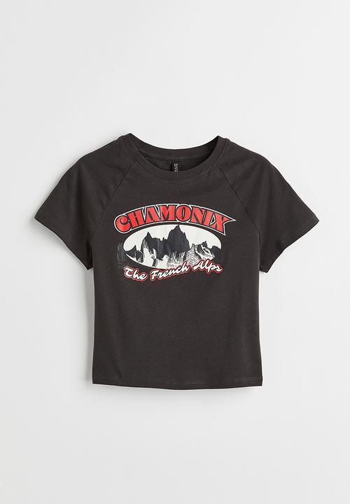 H&M - Cropped printed top - black/chamonix