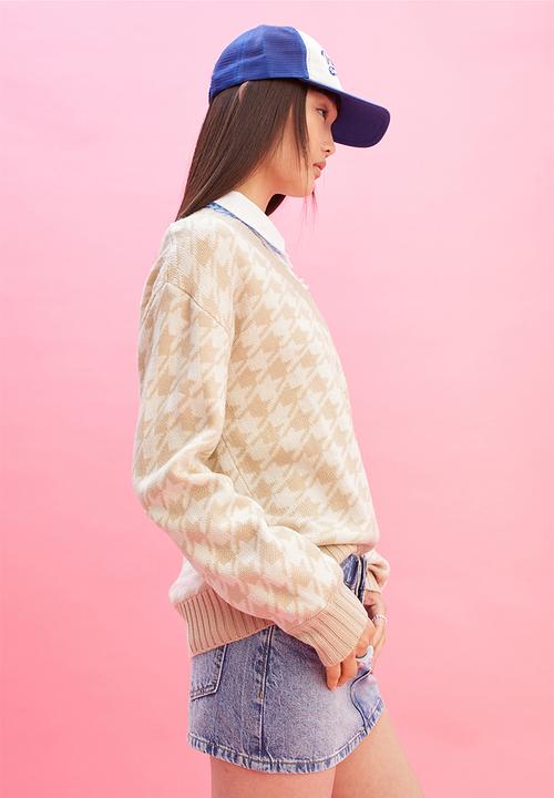 H&M - Jumper - light beige/dogtooth - patterned