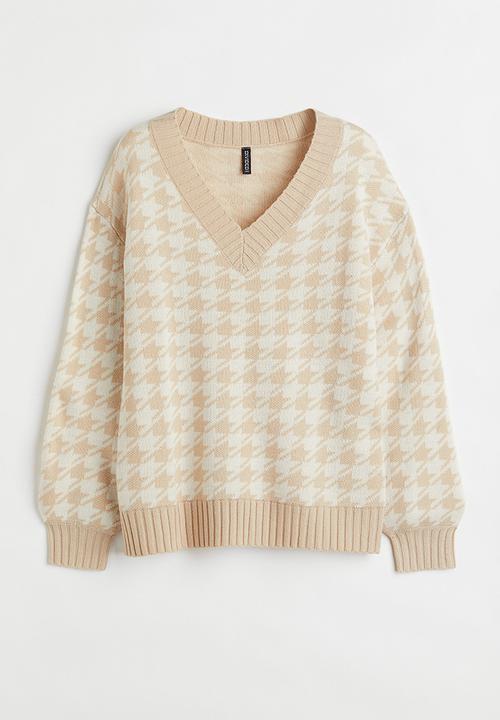 H&M - Jumper - light beige/dogtooth - patterned