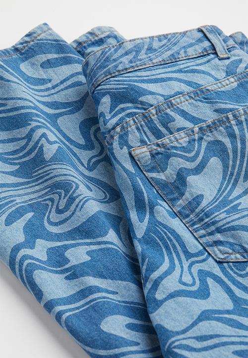 H&M - 90s baggy high jeans - light denim blue/patterned