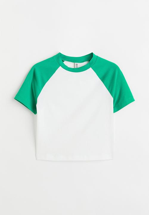 H&M - Cropped T-shirt - green/block-coloured