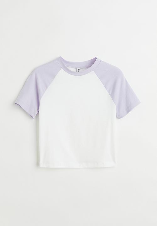 H&M - Cropped T-shirt - white/light purple