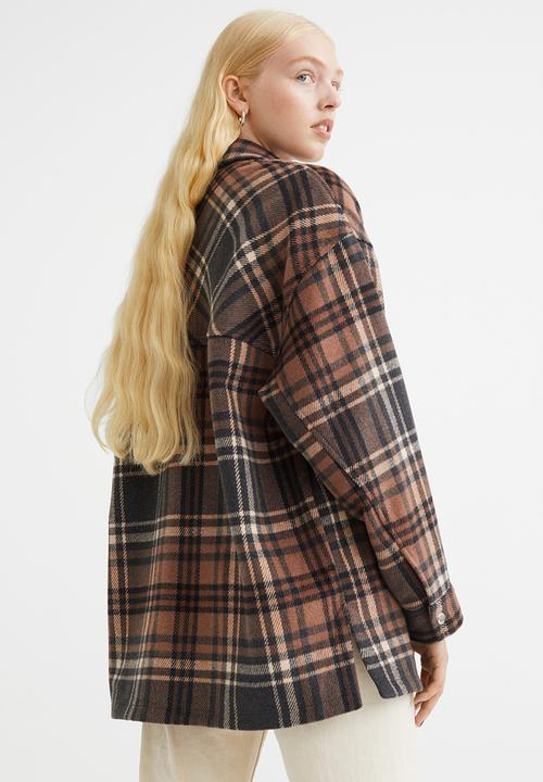 H&M - Jacquard-weave shacket - brown/checked
