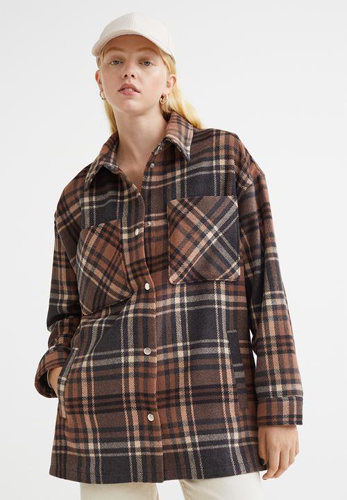 H&M - Jacquard-weave shacket - brown/checked