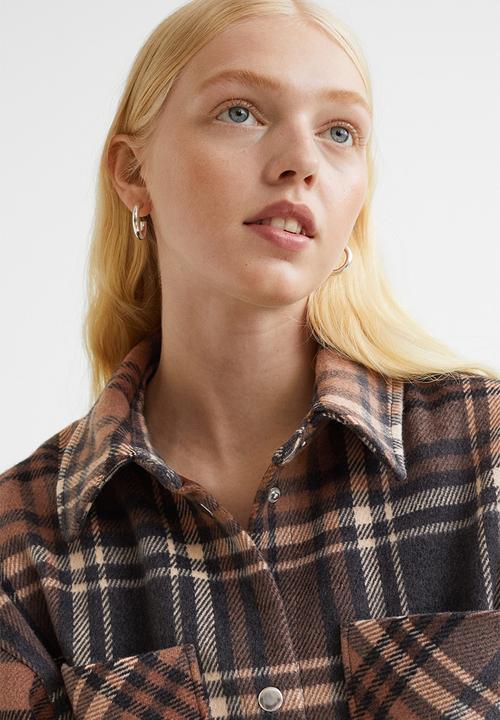 H&M - Jacquard-weave shacket - brown/checked