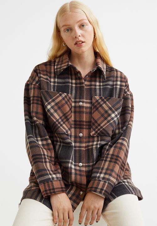 H&M - Jacquard-weave shacket - brown/checked