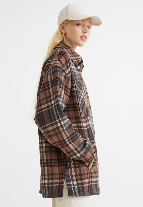 H&M - Jacquard-weave shacket - brown/checked