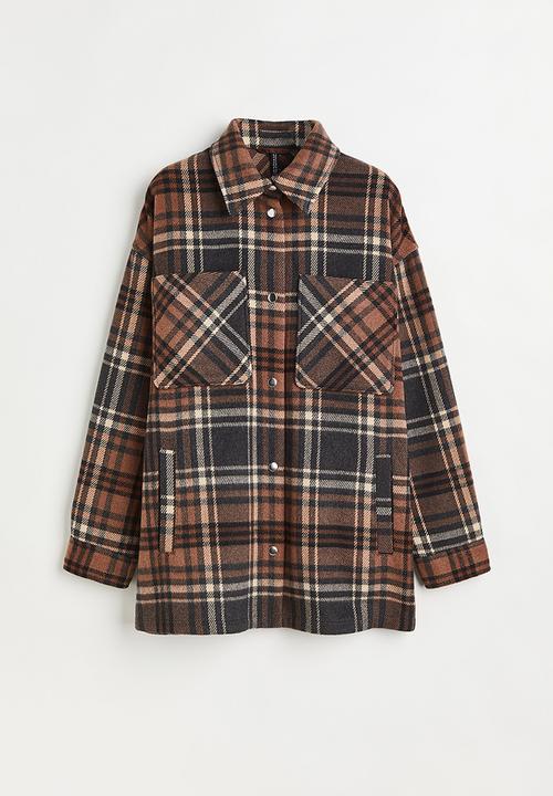 H&M - Jacquard-weave shacket - brown/checked