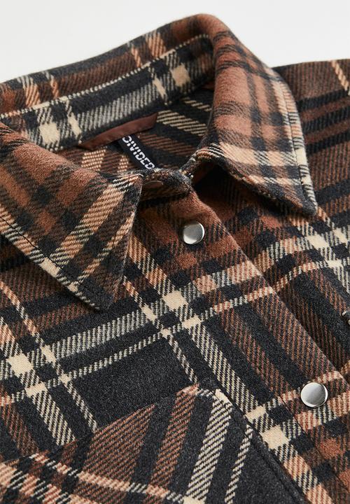 H&M - Jacquard-weave shacket - brown/checked