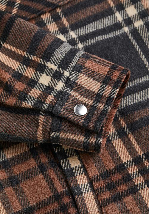 H&M - Jacquard-weave shacket - brown/checked