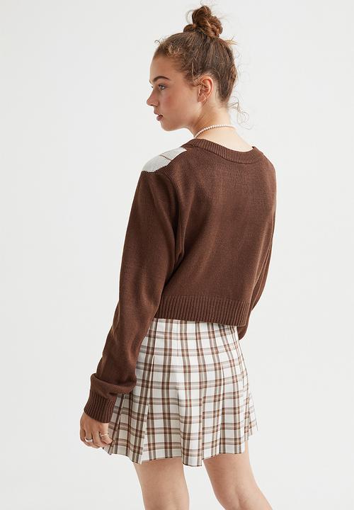 H&M - Short cardigan - dark brown/argyle pattern