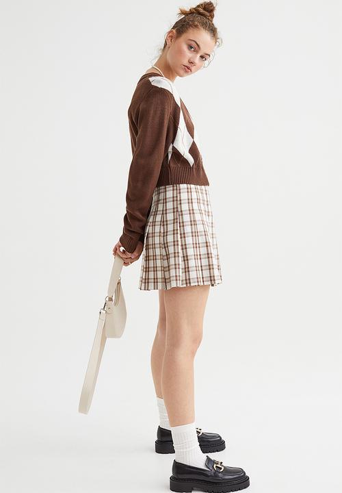 H&M - Short cardigan - dark brown/argyle pattern