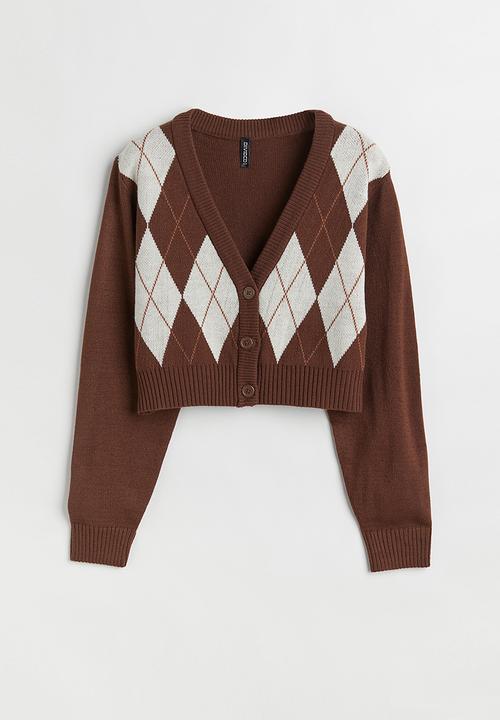 H&M - Short cardigan - dark brown/argyle pattern