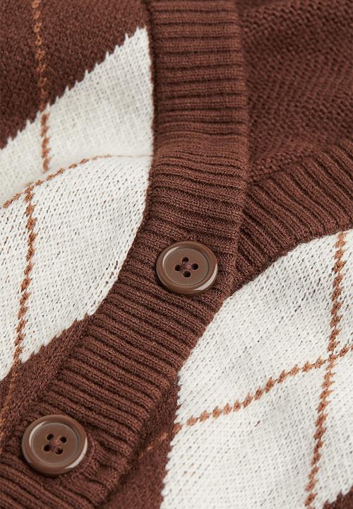 H&M - Short cardigan - dark brown/argyle pattern