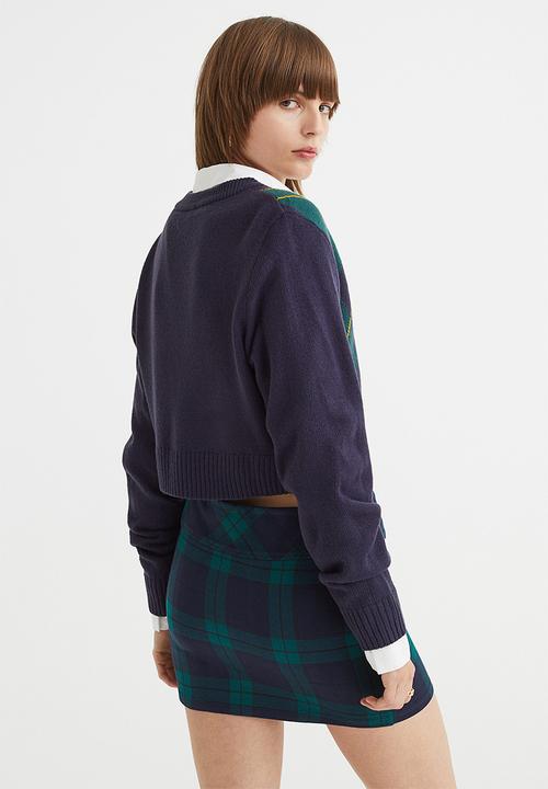 H&M - Short cardigan - dark blue/argyle pattern