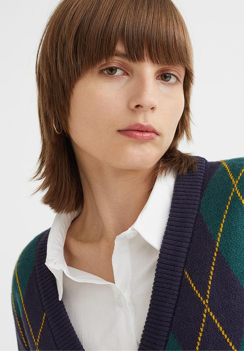 H&M - Short cardigan - dark blue/argyle pattern