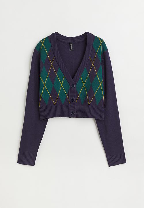 H&M - Short cardigan - dark blue/argyle pattern