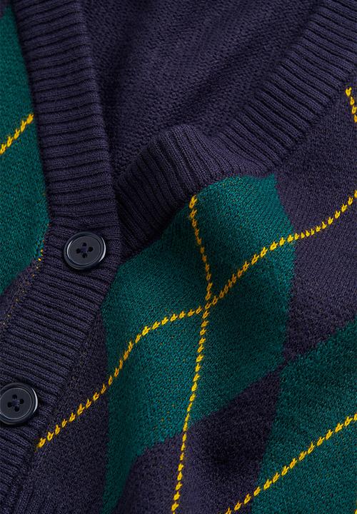 H&M - Short cardigan - dark blue/argyle pattern