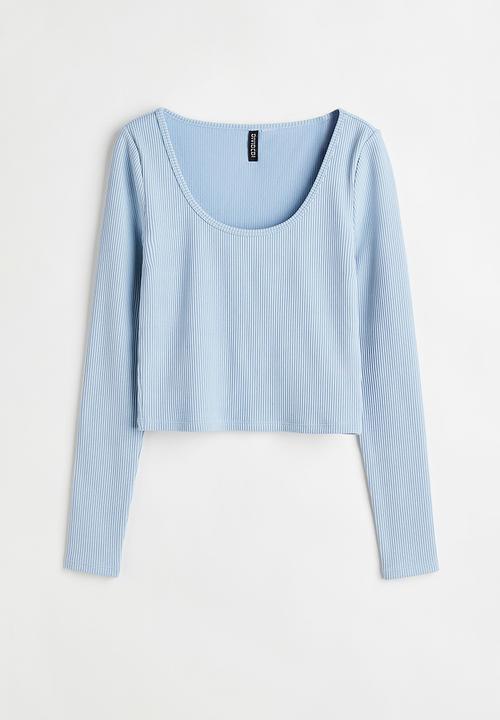 H&M - Ribbed jersey top - light blue