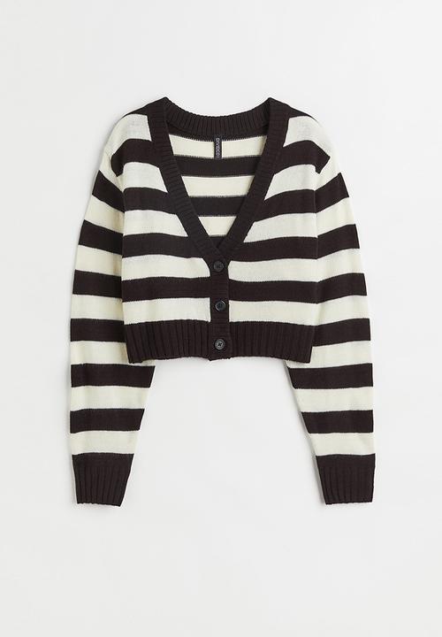 H&M - Short cardigan - black/striped