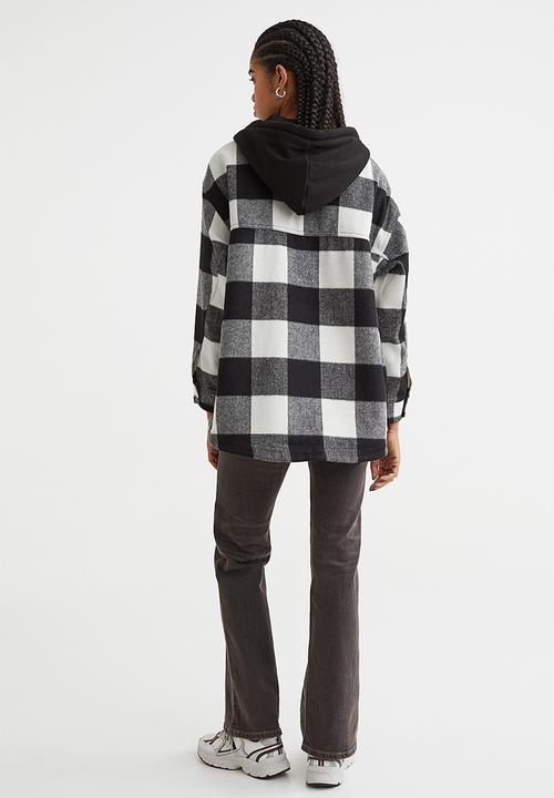 H&M - Oversized hooded shacket - black/checked