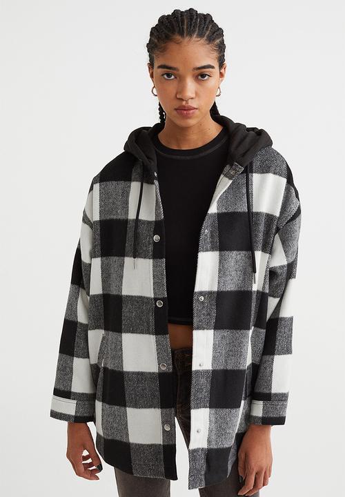 H&M - Oversized hooded shacket - black/checked