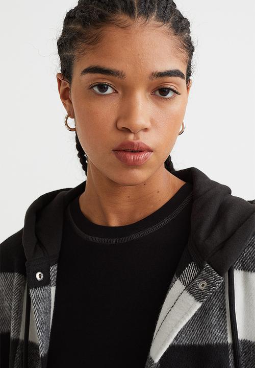 H&M - Oversized hooded shacket - black/checked