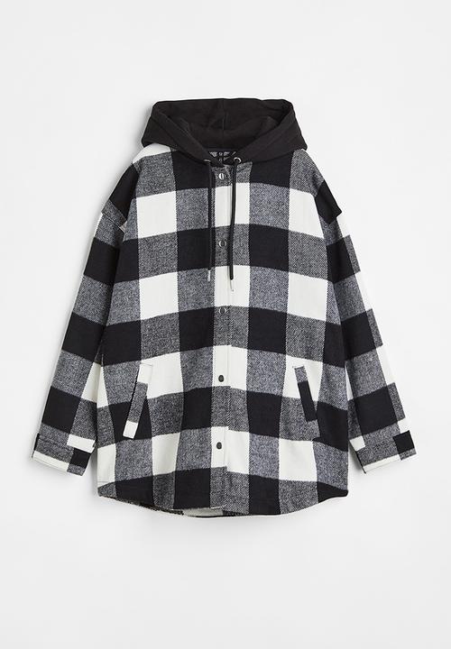 H&M - Oversized hooded shacket - black/checked