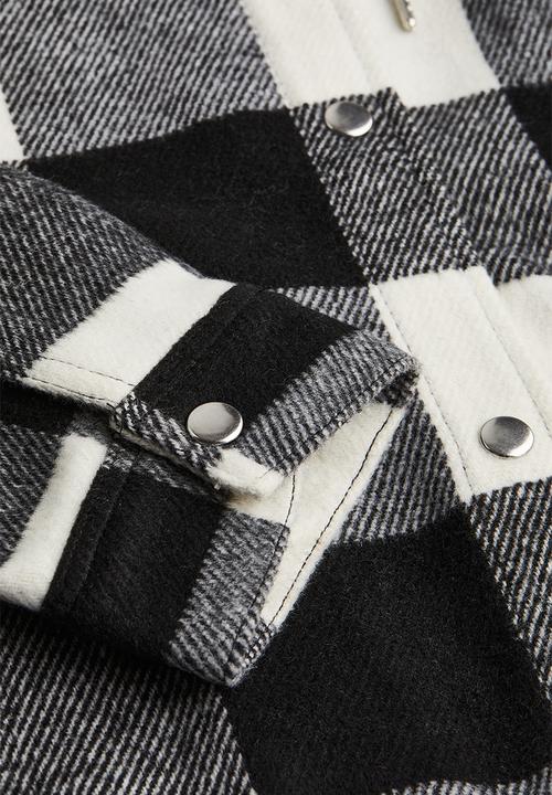 H&M - Oversized hooded shacket - black/checked