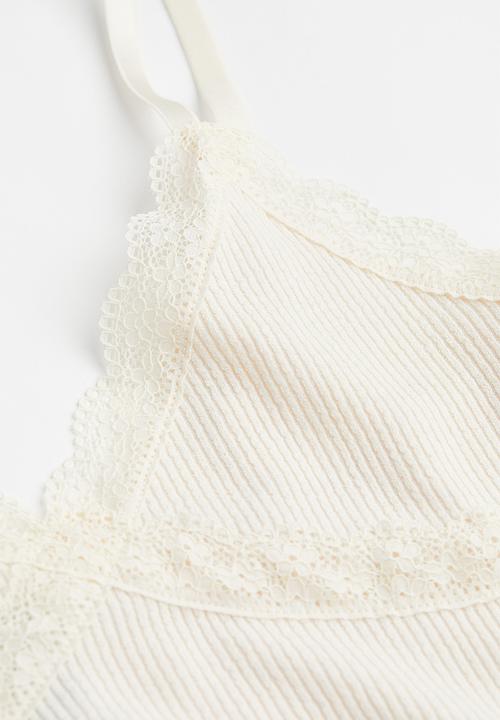 H&M - Lace-trimmed ribbed top - cream