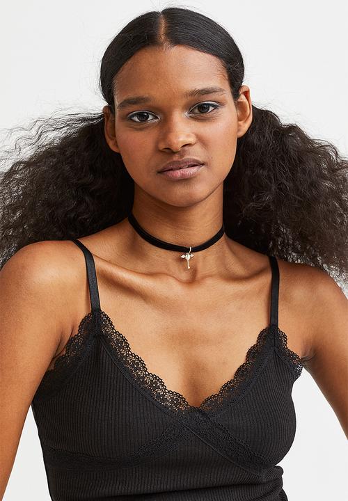 H&M - Lace-trimmed ribbed top - black