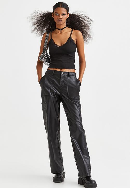 H&M - Lace-trimmed ribbed top - black