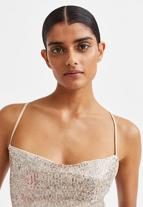 H&M - Sequined slip dress - light beige/silver-coloured